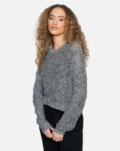 Twisted Open Knit Sweater -Clothing Coastal 3hsj0396 caviar marshmallow 3
