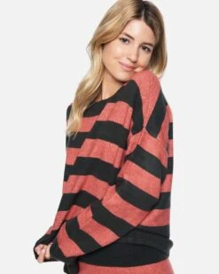 Drop Shoulders Sweater -Clothing Coastal 3hsl0243 faded rose large stripe 3 v2