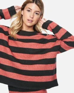 Drop Shoulders Sweater -Clothing Coastal 3hsl0243 faded rose large stripe 5 v2