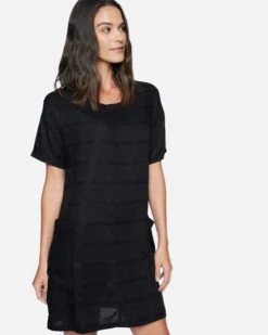 Boxy T-Shirt Dress -Clothing Coastal 3hwd0188 black textured stripe 3