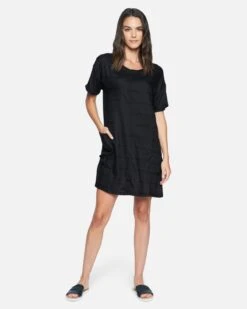Boxy T-Shirt Dress -Clothing Coastal 3hwd0188 black textured stripe 4