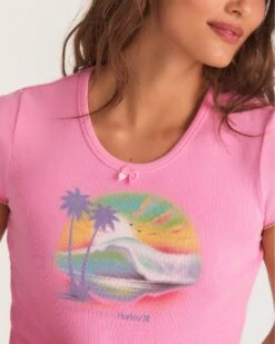 LoveShackFancy X Hurley - Reese Baby Rib Tee -Clothing Coastal 3hwks0718 begonia pink 3