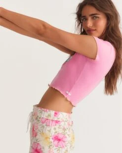 LoveShackFancy X Hurley - Reese Baby Rib Tee -Clothing Coastal 3hwks0718 begonia pink 4