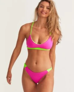 LoveShackFancy X Hurley - Max Solid Blocked Bow Moderate Bikini Bottom -Clothing Coastal HLSFB104 MAGENTANEONLIME 4