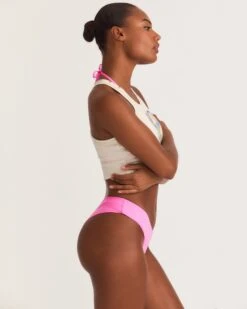 LoveShackFancy X Hurley - Rhinestone V Front Skimpy Bikini Bottom -Clothing Coastal HLSFB105 COTTONCANDY 5