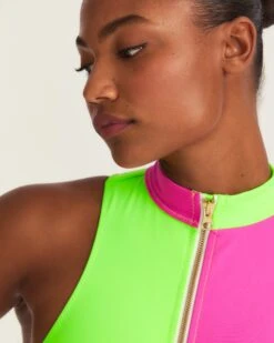 LoveShackFancy X Hurley - Max Solid Blocked High Neck Bikini Top -Clothing Coastal HLSFT105 MAGENTANEONLIME 6