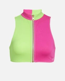 LoveShackFancy X Hurley - Max Solid Blocked High Neck Bikini Top -Clothing Coastal HLSFT105 MAGENTA NEON LIME 1