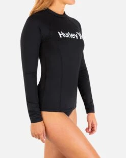 One And Only Solid Mock Neck Long Sleeve Rashguard -Clothing Coastal HR1048 BLACK 4