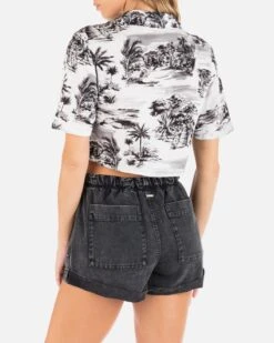 BEACH WALK CROP CAMP SHIRT -Clothing Coastal HU022W3 BLACK 2