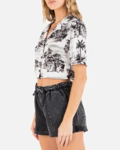 BEACH WALK CROP CAMP SHIRT -Clothing Coastal HU022W3 BLACK 3