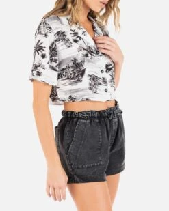 BEACH WALK CROP CAMP SHIRT -Clothing Coastal HU022W3 BLACK 4