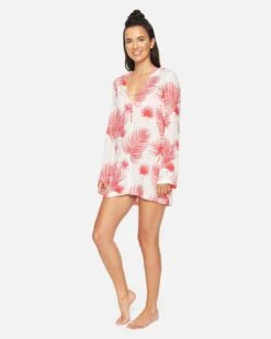 Hana Hooded Coverup -Clothing Coastal ct1220 white red orbit palm 2 vv3