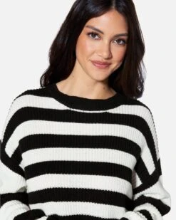 ESSENTIAL SERENA STRIPE SWEATER -Clothing Coastal dz23f071 black cream 4 905b8267 b11c 42bb b2ae 7fd932072f42