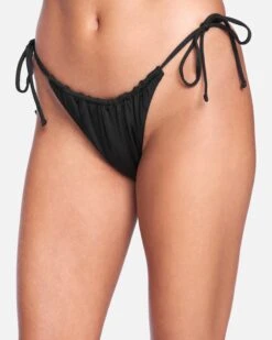 Solid Slider Tie Side Cheeky Bikini Bottom -Clothing Coastal hb1019 black 3