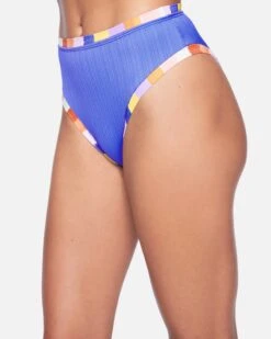 Retro Block Moderate High Waist Bikini Bottom -Clothing Coastal hb1100 lagoon multi 4