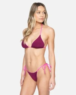 Solid Reversible Cheeky Side Tie Bikini Bottom 10 Solid Reversible Cheeky Side Tie Bikini Bottom -Clothing Coastal hb1150 fuchsia midnight plum 5