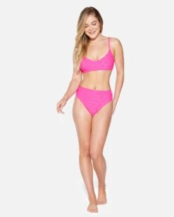 Terry Pop Moderate High Waist Bottom -Clothing Coastal hb1290 electric pink 4