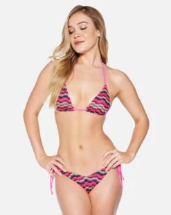 Zumba Stripe Side Tie Cheeky Bottom -Clothing Coastal hb1311 electric pink 2