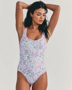 LSF X Hurley - Sunny Meadow Reversible High Leg Cheeky One Piece -Clothing Coastal hlsfo011 misty lilac floral 2