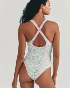 LSF X Hurley - Sunny Meadow Reversible High Leg Cheeky One Piece -Clothing Coastal hlsfo011 misty lilac floral 3