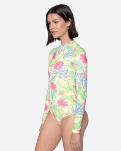 Bloom Wash Zip Back Cheeky Surfsuit -Clothing Coastal ho1118 natural print 3