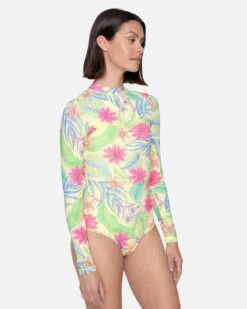 Bloom Wash Zip Back Cheeky Surfsuit -Clothing Coastal ho1118 natural print 4
