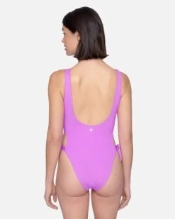 Solid Reversible Tie Side Cheeky One Piece -Clothing Coastal ho1124 violet electric pink 3