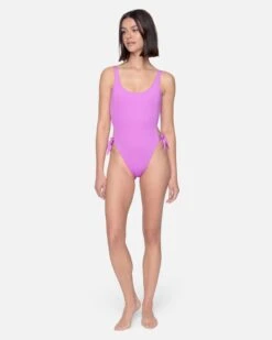 Solid Reversible Tie Side Cheeky One Piece -Clothing Coastal ho1124 violet electric pink 4