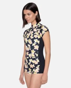 Max Plumeria Short Sleeve Surf Suit 7 Max Plumeria Short Sleeve Surf Suit -Clothing Coastal ho1126 black 4