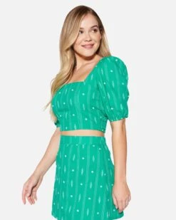 DIAMOND JACQUARD CROP TOP -Clothing Coastal hu021w3 vibrant mint 3